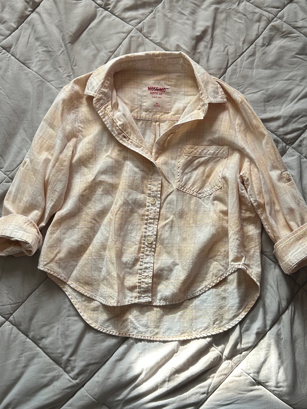 Mossimo Supply Co. Women's Cream and Pale Peach Button-Down Shirt